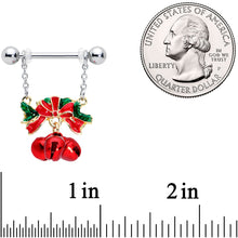 Load image into Gallery viewer, 14G 9/16 Holiday Red Bells Christmas Chain Dangle Nipple Ring Set

