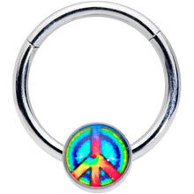 将图片加载到图库查看器，16G 3/8 Rainbow Tie Dye Peace Sign Hinged Segment Ring
