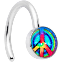 Load image into Gallery viewer, 18G 5/16 Rainbow Tie Dye Peace Sign Nose Hoop
