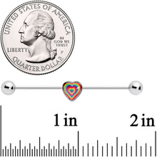 Load image into Gallery viewer, 14G Rainbow Tie Dye Heart Valentines Day Industrial Barbell 38mm
