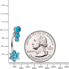 Load image into Gallery viewer, Blue CZ Gem Triple Drop Flower Belly Ring
