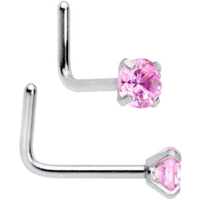 Load image into Gallery viewer, 20G 5/16 1/4 Pink CZ Gem Daisy Nose Hoop Bone L Shape Set of 4
