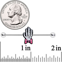 Load image into Gallery viewer, 14G Skeleton Hand Bow Halloween Industrial Barbell 38mm
