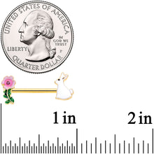 Load image into Gallery viewer, 14G 9/16 Pink Gem Gold Tone Easter Bunny Flower Nipple Ring Set
