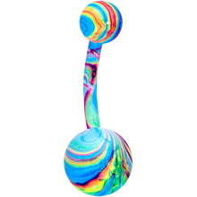 Load image into Gallery viewer, Green Gem UV Glow Color Swirl Dinosaur Belly Ring Set of 4

