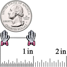 Load image into Gallery viewer, 14G 9/16 Skeleton Hand Bow Halloween Barbell Nipple Ring Set
