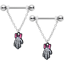 Load image into Gallery viewer, 14G 9/16 Skeleton Hand Halloween Chain Dangle Nipple Ring Set
