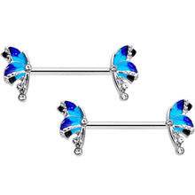 Load image into Gallery viewer, 14G 9/16 Clear Gem Blue Butterfly Barbell Nipple Ring Set
