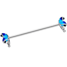 Load image into Gallery viewer, 14G Clear Gem Blue Butterfly Industrial Barbell 38mm
