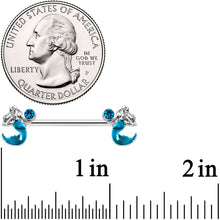 Load image into Gallery viewer, 14G 9/16 Aqua Gem Blue Mermaid Barbell Nipple Ring Set
