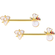将图片加载到图库查看器，14G 9/16 White Faux Opal Gold Tone Insect Flower Nipple Ring Set
