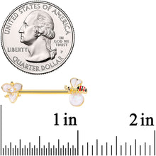 将图片加载到图库查看器，14G 9/16 White Faux Opal Gold Tone Insect Flower Nipple Ring Set
