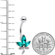 Load image into Gallery viewer, Clear Green Gem Pot Leaf Belly Ring
