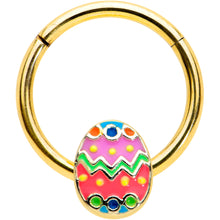 将图片加载到图库查看器，16G 3/8 Gold Tone Funky Painted Easter Egg Hinged Segment Ring
