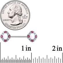 Load image into Gallery viewer, 14G 9/16 White Synthetic Opal Glam Oval Barbell Nipple Ring Set
