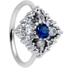 Load image into Gallery viewer, 20G 5/16 Clear Blue Gem Textured Rhombus Cross Nose Hoop
