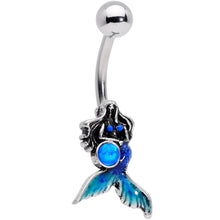 将图片加载到图库查看器，Blue Synthetic Opal Blue Tail Mermaid Belly Ring
