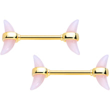 Load image into Gallery viewer, 14G 9/16 Pink Gem Gold Tone Crescent Barbell Nipple Ring Set
