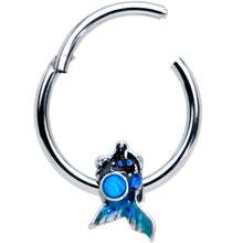 将图片加载到图库查看器，16G 3/8 Blue Synthetic Opal Blue Tail Mermaid Hinged Segment Ring
