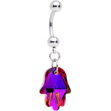 将图片加载到图库查看器，Purple Gem Hamsa Hand Dangle Belly Ring
