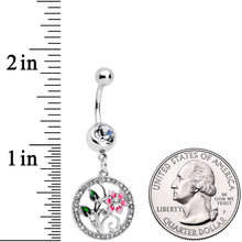 将图片加载到图库查看器，Clear Gem Pink Flower Circle Dangle Belly Ring
