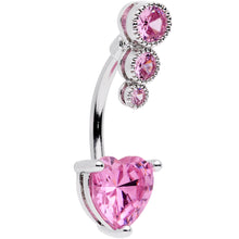Load image into Gallery viewer, Pink CZ Gem Triple Drop Heart Belly Ring
