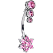 Load image into Gallery viewer, Pink CZ Gem Triple Drop Flower Belly Ring
