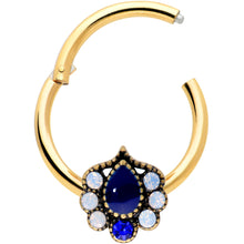 Load image into Gallery viewer, 16G 3/8 Clear Blue Gem Gold Hue Heirloom Drop Hinged Segment Ring
