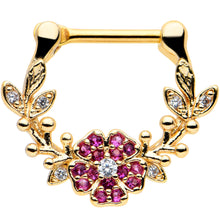 Load image into Gallery viewer, 16G 5/16 Clear Pink Gem Gold Tone Floral Vine Cartilage Clicker
