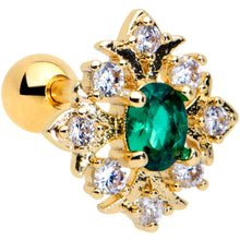 Load image into Gallery viewer, 16G 1/4 Clear Green Gem Gold Tone Art Deco Style Cartilage Tragus
