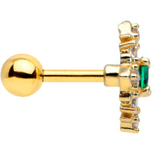 Load image into Gallery viewer, 16G 1/4 Clear Green Gem Gold Tone Art Deco Style Cartilage Tragus
