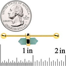 Load image into Gallery viewer, 14G Gold Tone Green Gem Groovy Stone Hippie Industrial Barbell 38mm
