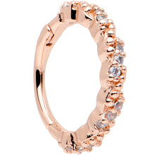 将图片加载到图库查看器，16G 3/8 Clear CZ Gem Rose Gold Tone Textured Hinged Segment Ring
