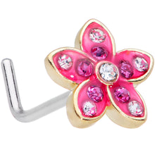 将图片加载到图库查看器，20G 1/4 Clear Purple Gem Flower L Shape Nose Ring
