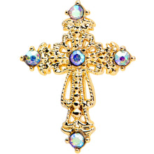 Load image into Gallery viewer, 16G 1/4 Aurora CZ Gem Gold Tone Elegant Cross Cartilage Tragus

