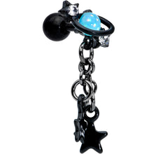 Load image into Gallery viewer, 16G 1/4 Blue Gem Black Saturn Planet Star Dangle Cartilage Tragus
