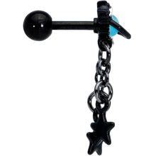 Load image into Gallery viewer, 16G 1/4 Blue Gem Black Saturn Planet Star Dangle Cartilage Tragus
