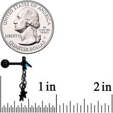 Load image into Gallery viewer, 16G 1/4 Blue Gem Black Saturn Planet Star Dangle Cartilage Tragus
