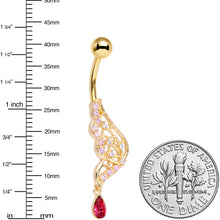将图片加载到图库查看器，Clear Red Gem Gold Tone Airy Wing Dangle Belly Ring
