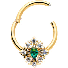 Load image into Gallery viewer, 16G 3/8 Clear Green Gem Gold Tone Art Deco Hinged Segment Ring
