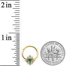 Load image into Gallery viewer, 16G 3/8 Clear Green Gem Gold Tone Art Deco Hinged Segment Ring
