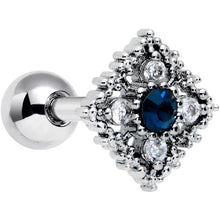 Load image into Gallery viewer, 16G 1/4 Clear Blue Gem Textured Rhombus Cross Cartilage Tragus
