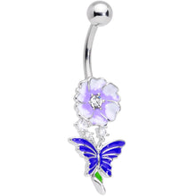 Load image into Gallery viewer, Clear CZ Gem Flower Blue Butterfly Belly Ring
