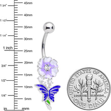 Load image into Gallery viewer, Clear CZ Gem Flower Blue Butterfly Belly Ring
