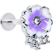 Load image into Gallery viewer, 16G 5/16 Clear CZ Gem Purple White Flower Labret Monroe Tragus
