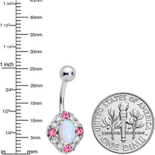 Load image into Gallery viewer, White Synthetic Opal Glam Oval Belly Ring
