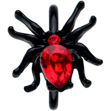 Load image into Gallery viewer, 20G 5/16 Red Gem Black Sexy Little Spider Halloween Nose Hoop
