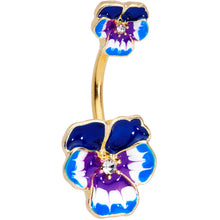 Load image into Gallery viewer, Clear Gem Gold Tone Blue Spring Flower Double Mount Belly Ring
