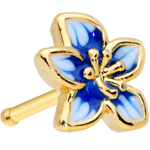 Load image into Gallery viewer, 20G 1/4 Gold Tone White Blue Flower Nose Bone
