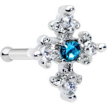 Load image into Gallery viewer, 20G 5/16 Clear Blue Gem Renaissance Cross Nose Bone
